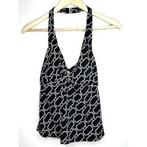 Tropical Escape Tankini Top Geometric Chain Women's Size LARGE BLACK/WHITE